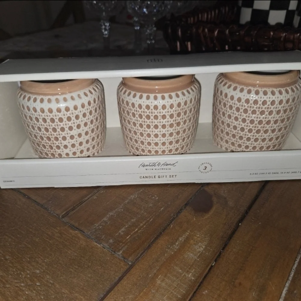 Hearth & Hand™ with Magnolia -3ct Embossed Caning Ceramic Candle Gift Set